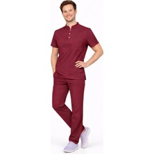 Başaran Uniforma Likralı Bordo Erkek Premium Scrubs Takım