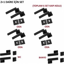 Gümüş Lama Kare Rozetli Kapı Kolu 6'lı Set (2+1 Daire Için Geçerli) Siyah