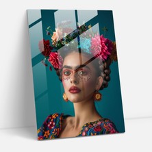Popcas Meksika Esintili Portre Temperli Cam Tablo - Frida Kahlo Eserleriyle Dekorasyon Için Cam Tablo