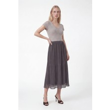 Masha Kate Ince Piliseli Şifon Midi Etek