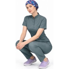 Başaran Uniforma Likralı Karayip Yeşili Slim Fit Bayan Premium Scrubs Takım