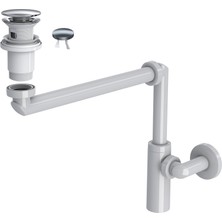 Suera Luna Yer Tasarruflu Lavabo Sifonu + Felix Pop-Up Set (Paslanmaz - Taşma Delikli)