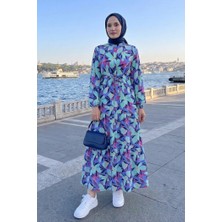 İlkimay.com Çiçek Desenli Modal Elbise 1713 - Indigo