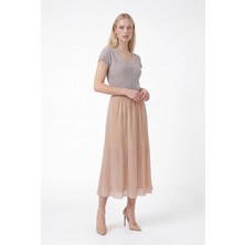 Masha Kate Ince Piliseli Şifon Midi Etek