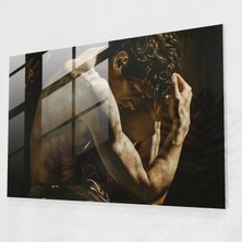 Popcas Derin Düşünceli Figür Temalı Cam Duvar Tablosu - Caravaggio Tarzında Çarpıcı Kompozisyon