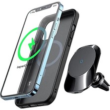 Cekar Store CH-7071 iPhone Uyumlu 12 ve 13 Serisi 15W Hızlı Kablosuz Şarjlı Araç Telefon Tutucu Siyah