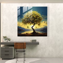 Popcas Dijital Sanat Temalı Limon Ağacı Dekoratif Cam Tablo