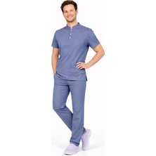 Başaran Uniforma Likralı Fırtına Mavisi Erkek Premium Scrubs Takım