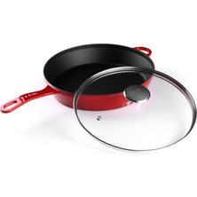 Lotus Döküm    28 cm Yuvarlak Cam Kapaklı Düz Tava  Degrade Bordo