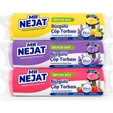Nejat Plastik 30 ADET BÜZGÜLÜ BÜYÜK BOY(65*70) ÇÖP TORBASI LİMON LAVANTA ÇİLEK 3*10