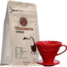 Kolombiya Supremo Filtre Kahve 200GR + Kahve Dükkanı Epinox V60 Dripper Seramik Kırmızı