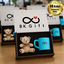 BK Gift Logonuza Özel 10 Adet Kutulu Turkuaz Renk Fincan ve Ayıcık Anahtarlık Seti – Ahşap Kutulu Kurumsal Hediye Seti