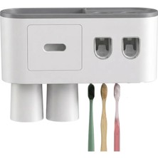 Çift Dispenserli Diş Macunu Sıkacağı 6 Fırçalık Bardaklı Banyo Organizer
