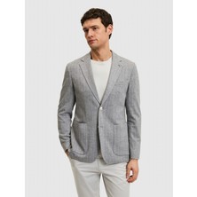 Cacharel Erkek Açık Gri Slim Fit Çizgili Yün Karışımlı Ceket 50284497-VR001
