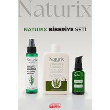 Naturix 3'lü Saç Bakım Seti - Dökülme Karşıtı ve Hızlı Saç Uzatan Doğal Biberiye Şampuanı Yağı ve Tonik Seti