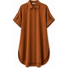 HANIQA Oversize Kısa Kollu Uzun Basic Gömlek