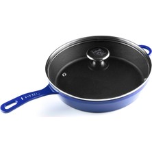 Lotus Döküm    28 cm Yuvarlak Cam Kapaklı Düz Tava  Degrade Kobalt Lacivert