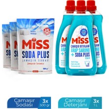 Miss Sıvı Çamaşır Deterjanı Arap Sabunu ve Soda Etkili 1500MLX3+MİSS Soda Plus Çamaşır Sodası 500 Grx3