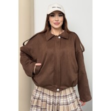 Moda Armanc Kadın Oversize Süet Bomber Ceket