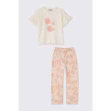 Panço Kız Çocuk Baskılı Pembe Pijama Takımı