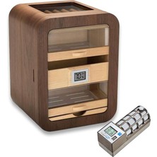 Cigarloong Cigarspa Elektronik Nemlendiricili Camlı 5 Çekmeceli Puro Kutusu Humidor Skylight Ceviz