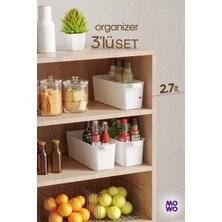 Mowo Home 3'lü Slim Mutfak Düzenleyici Plastik Organizer 2.7 Litre Beyaz BPA Free
