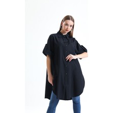 HANIQA Oversize Kısa Kollu Uzun Basic Gömlek