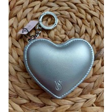 Victoria's Secret Heart Pouch Keychain Silver Metallic