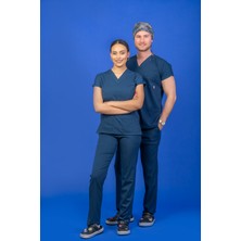 Başaran Uniforma Tek Üst Unisex Kalıp Yeni Lacivert Likralı Hemşire / Doktor Forması Scrubs