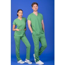 Başaran Uniforma Tek Üst Unisex Kalıp Fıstık Yeşili Likralı Hemşire / Doktor Forması Scrubs