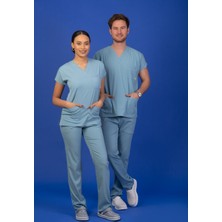 Başaran Uniforma Tek Üst Unisex Kalıp Duman Mavisi Likralı Hemşire / Doktor Forması Scrubs