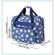 İğne İzi Dikiş Makinesi Taşıma Çantası Mavi Papatya Desenli– Trolley Pocketli - Dayanıklı Dikiş ve Örgü Organizer Çantası – Seyahat ve Ev Için