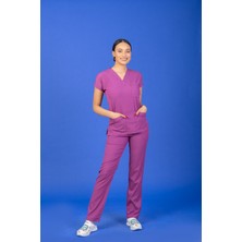 Başaran Uniforma Tek Üst Unisex Kalıp Açık Mor Likralı Hemşire / Doktor Forması Scrubs