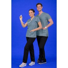 Başaran Uniforma Tek Üst Unisex Kalıp Zeytin Yeşili Likralı Hemşire / Doktor Forması Scrubs