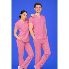 Başaran Uniforma Tek Üst Unisex Gül Kurusu Likralı Hemşire / Doktor Forması Scrubs