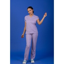 Başaran Uniforma Tek Üst Unisex Kalıp Lila Likralı Hemşire / Doktor Forması Scrubs