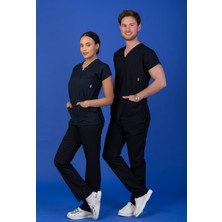 Başaran Uniforma Tek Üst Unisex Kalıp Lacivert Likralı Hemşire / Doktor Forması Scrubs