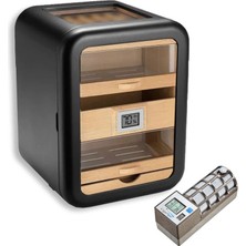 Cigarloong Cigarspa Elektronik Nemlendiricili Camlı 5 Çekmeceli Puro Kutusu Humidor Skylight Siyah
