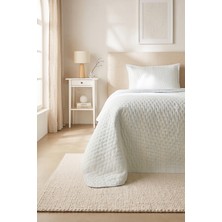 Ocean Home Textile Pamuklu Kapitoneli Açık Mavi Renk Çizgi Desen Tek Kişilik Yatak Örtüsü Seti 1 Adet 180 x 230 / 1 Adet 50 x 70 cm
