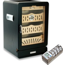 Cigarloong Cigarspa Elektronik Nemlendiricili Camlı 4 Çekmeceli Puro Kutusu Humidor Siyah