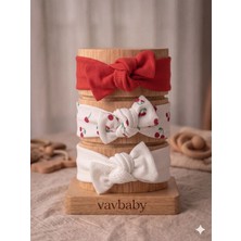Vavbaby Kız Bebek 3’lü Ribana Fiyonklu Bandana Seti - Kiraz