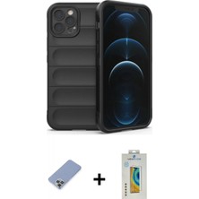 Marsilyan™- iPhone 12 Pro Kılıf Atlas Koleksiyonu - Siyah Polymer Nano Ekran Koruyucu + Metal Kamera Lens Koruma Cam - Kuyl