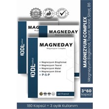 Magneday Magnezyum Complex Bisglisinat, Sitrat, Malat, Taurat, P5P ( Vitamin B6 ) * 3 Kutu = 180 Kapsül