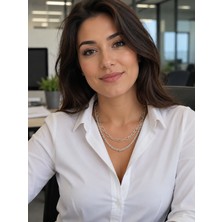 Vintage Takı Ikili Kombin Gümüş Kaplama Zincir Kolye & Elegant Ofis Stili Geçmeli Zincir