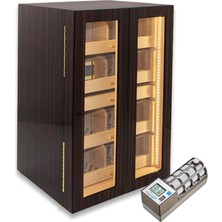 Lubinski Italy Cigarspa Elektronik Nemlendiricili Camlı 4 Çekmeceli Işıklı Puro Kutusu Humidor Abanoz 200'S