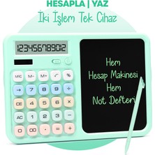 Telvesse LCD Ekran Yazı Tahtalı Hesap Makinesi 12 Haneli Tabletli Hesap Makinesi Pastel Yeşil