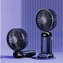 Uravas Store Mini Klima 5 Kademeli Şarjlı Taşınabilir Dijital LED Göstergeli El Fanı Vantilatör Mavi