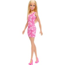 Farbu Oyuncak Barbie Şık Pembe Elbiseli Sarı Saçlı Eklemleri Hareketli 30CM Model Oyuncak Bebek