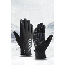 Single Sword Su Geçirmez Softshell Unisex Bisiklet Motosiklet Eldiven Dokunmatik Kışlık Rüzgâr Geçirmez Kaymaz Tam Parmak - Beden: M | Renk: Siyah