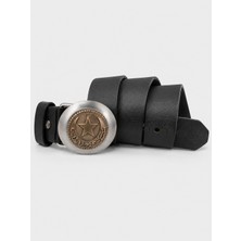 Vicemask Store %100 Hakiki Deri Erkek Kemer Asâkir-i Şâhâne Yazılı Osmanlı Motifli Inox Metal Tokalı Siyah